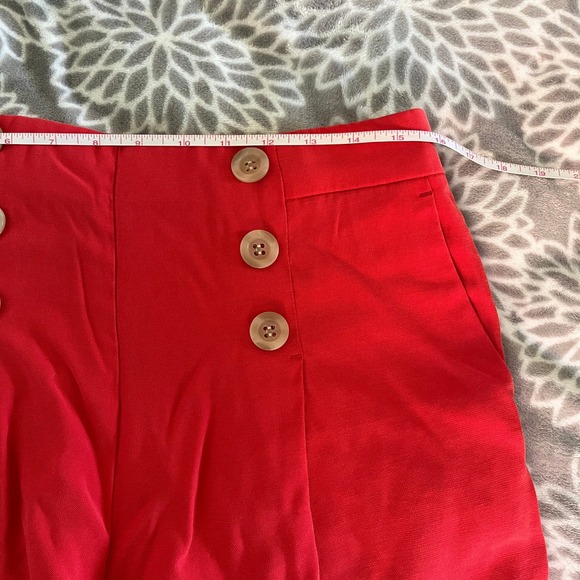 Ann Taylor Red Wide Leg Sailor Pants sz 10 Petite Button Front High Waist Office - Picture 6 of 10